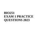 BIOS 251 EXAM 1 PRACTICE QUESTIONS 2023 | BIOS 251 ANATOMY AND PHYSIOLOGY