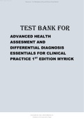 TEST BANK FOR ADVANCED HEALTH ASSESMENT AND DIFFERENTIAL DIAGNOSIS ESSENTIALS FOR CLINICAL PRACTICE 1ST EDITION MYRICK.