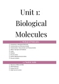 Summary  Unit 1 - Biological molecules