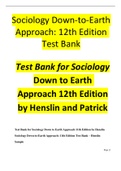 Test Bank for Sociology Down to Earth Approach 12th Edition by Henslin 2023