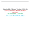 Chamberlain College of Nursing HESI A2 (Biology, Grammar, Reading ,Math and vocabulary) QUESTIONS & ANSWERS LATEST UPDATE 2023