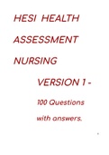 2020 HESI HEALTH ASSESSMENT NURSING RN V1 100 Questions with answers 