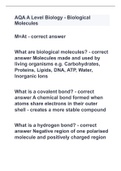 AQA A Level Biology - Biological Molecules with correct answers