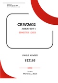 CRW2602 ASSIGNMENT 1 SEMESTER 1 2023