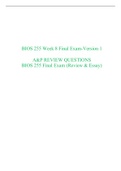 BIOS 255 A&P REVIEW QUESTIONS & Answers-Week 8 Final Exam-Version 1-BIOS 255 Final Exam (Review & Essay), BIOS 255-Anatomy and Physiology III with Lab, Anatomy and Physiology III: Chamberlain College of Nursing