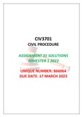 CIV3701-Civil Procedure Assignment 01 Solutions, Semester 1, 2023