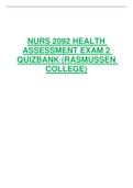 NURS 2092 HEALTH ASSESSMENT EXAM 2 QUIZBANK QUESTIONS AND ANSWERS WITH RATIONALE COMPLETE GUIDE (RASMUSSEN COLLEGE).