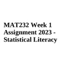 MAT 232 Week 1 Assignment 2023 - Statistical Literacy Questions and Answers
