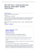 NR 449 Unit 1 Clinical Decision Making 100&percnt; BEST GUIDE 2023&sol;2024 