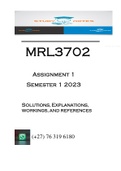 MRL3702 - ASSIGNMENT 1 SOLUTIONS (SEMESTER 01 - 2023)