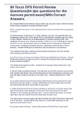 84 Texas DPS Permit Review Questions&lpar;84 dps questions for the learners permit exam&rpar;With Correct Answers&period;