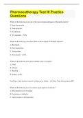 Pharmacotherapy Test III Practice Questions LATEST UPDATE