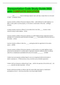 Transportation Code Study Guide 2022 with COMPLETE SOLUTION