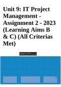 Unit 9: IT Project Management - Assignment 2 - 2023 (Learning Aims B & C) (All Criterias Met)