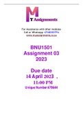 BNU1501 Assignment 3 2023 Unique Number:678644