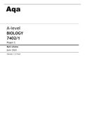 Aqa BIOLOGY A-level 7402/1 Paper 1 Mark Scheme June2022 100% Correct.