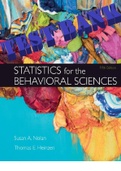 Statistics for the Behavioral Sciences 5th Edition by Susan A. Nolan and Thomas Heinzen. ISBN 9781319240455, 1319240453. All Chapters 1-15 in 696 Pages. TEST BANK.