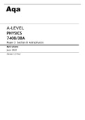 Aqa PHYSICS A-LEVEL 7408/3BA Paper 3 Section B Astrophysics Question Paper and Mark Scheme June2022 Approved.