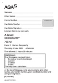 A-level GEOGRAPHY 7037&sol;2 Paper 2 Human Geography