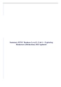 Summary BTEC Business Level 3: Unit 1 - Exploring Businesses (Distinction) 2023 UPDATED