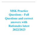 MSK Practice Questions - Full Questions and correct answers with Rationales latest 2022/2023