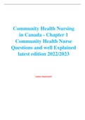 Community Health Nursing in Canada - Chapter 1 Community Health Nurse Questions and well Explained latest edition