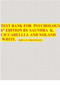 TEST BANK FOR PSYCHOLOGY 6 th EDITION BY SAUNDRA K. CICCARELLI J. AND NOLAND WHITE. ISBN-13: 9780135212431 