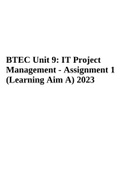 BTEC Unit 9&colon; IT Project Management - Assignment 1 &lpar;Learning Aim A&rpar; 2023