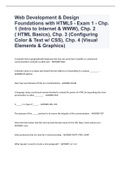Web Development & Design Foundations with HTML5 - Exam 1 - Chp. 1 (Intro  with 100% answers CORRECTto Internet & WWW), Chp. 2 ( HTML Basics), Chp. 3 (Configuring Color & Text w/ CSS), Chp. 4 (Visual Elements & Graphics)