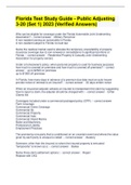 Florida Test Study Guide - Public Adjusting 3-20 &lpar;Set 1&rpar; 2023 &lpar;Verified Answers&rpar;