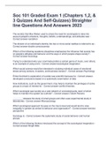 Soc 101 Graded Exam 1 &lpar;Chapters 1&comma;2&comma; & 3 Quizzes And Self-Quizzes&rpar; Straighter line Questions And Answers 2023