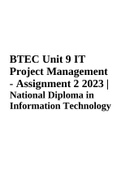 BTEC Unit 9 IT Project Management - Assignment 2 2023 | National Diploma in Information Technology