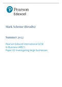 Mark Scheme (Results) Summer 2022 Pearson Edexcel International GCSE In Business (4BS1) Paper 02 Investigating large businesses