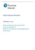 Mark Scheme (Results) Summer 2022 Pearson Edexcel International GCSE In Accounting (4AC1) Paper 01 Introduction to Bookkeeping and Accounting
