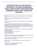 INTRODUCTION TO LAW EXAM #1 UNIVERSITY OF IOWA (HOSMANEK) TRIAL EXAM UPDATE QUESTIONS AND ANSWERS (ABOUT 96% COMPLETE COURSE)