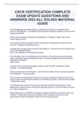 CRCR CERTIFICATION COMPLETE EXAM UPDATE QUESTIONS AND ANSWERS 2023 ALL SOLVED MATERIAL GUIDE