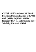 CHEM 162 EXPERIMENT 4: I. Fractional Crystallization Of KNO3 With 2Fe2.6H2O Impurity II. The Solubility Curve Of KNO3