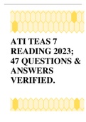 ATI TEAS 7 READING 2022; 47 QUESTIONS & ANSWERS VERIFIED