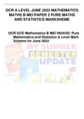 OCR GCE Mathematics B MEI H640/02: Pure Mathematics and Statistics A Level Mark Scheme for June 2022