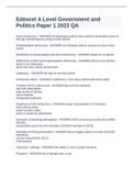 Edexcel A Level Government and  Politics Paper 1 2022 QA