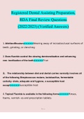 Registered Dental Assisting Preparation, RDA Final Review  questions verified with 100% correct answers