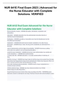 NUR 641E Final Exam 2023 | Advanced for the Nurse Educator with Complete Solutions. VERIFIED
