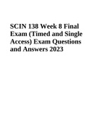SCIN 138 Week 8 Final Exam &lpar;Timed and Single Access&rpar; Exam Questions and Answers 2023