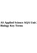 AS Applied Science AQA Unit 2 Biology Key Terms&period;