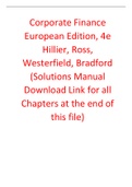 Corporate Finance European Edition 4th Edition By Hillier, Ross, Westerfield, Bradford (Solutions Manual All Chapters, 100% Original Verified, A+ Grade)