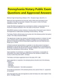Pennsylvania Notary Public Exam Questions and Approved Answers- Latest 2023/2024