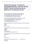 Sterile Processing - Final Exam, IAHCSMM CENTRAL SUPPLY STUDY GUIDE, Sterile Processing Study Material for Certification Exam