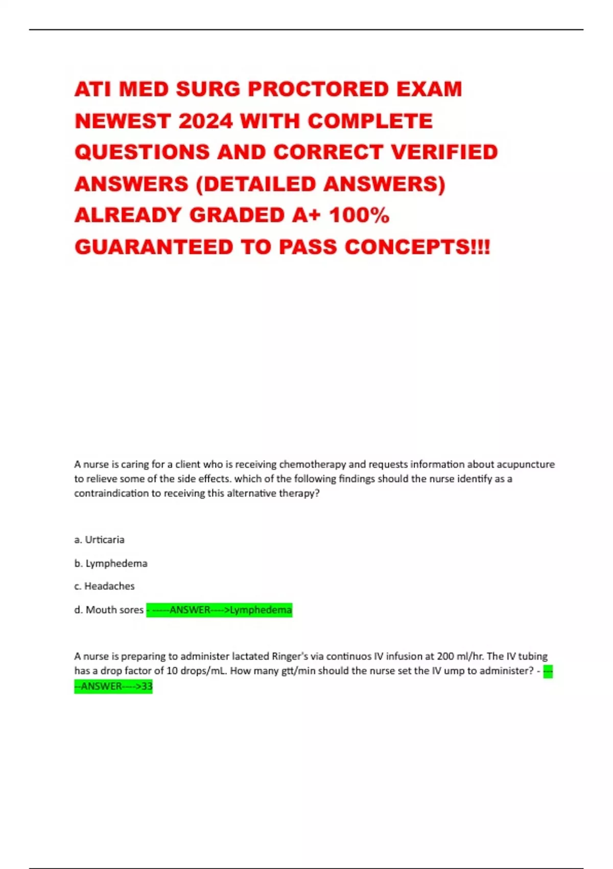 ATI MED SURG PROCTORED EXAM NEWEST 2024 WITH COMPLETE QUESTIONS AND ...