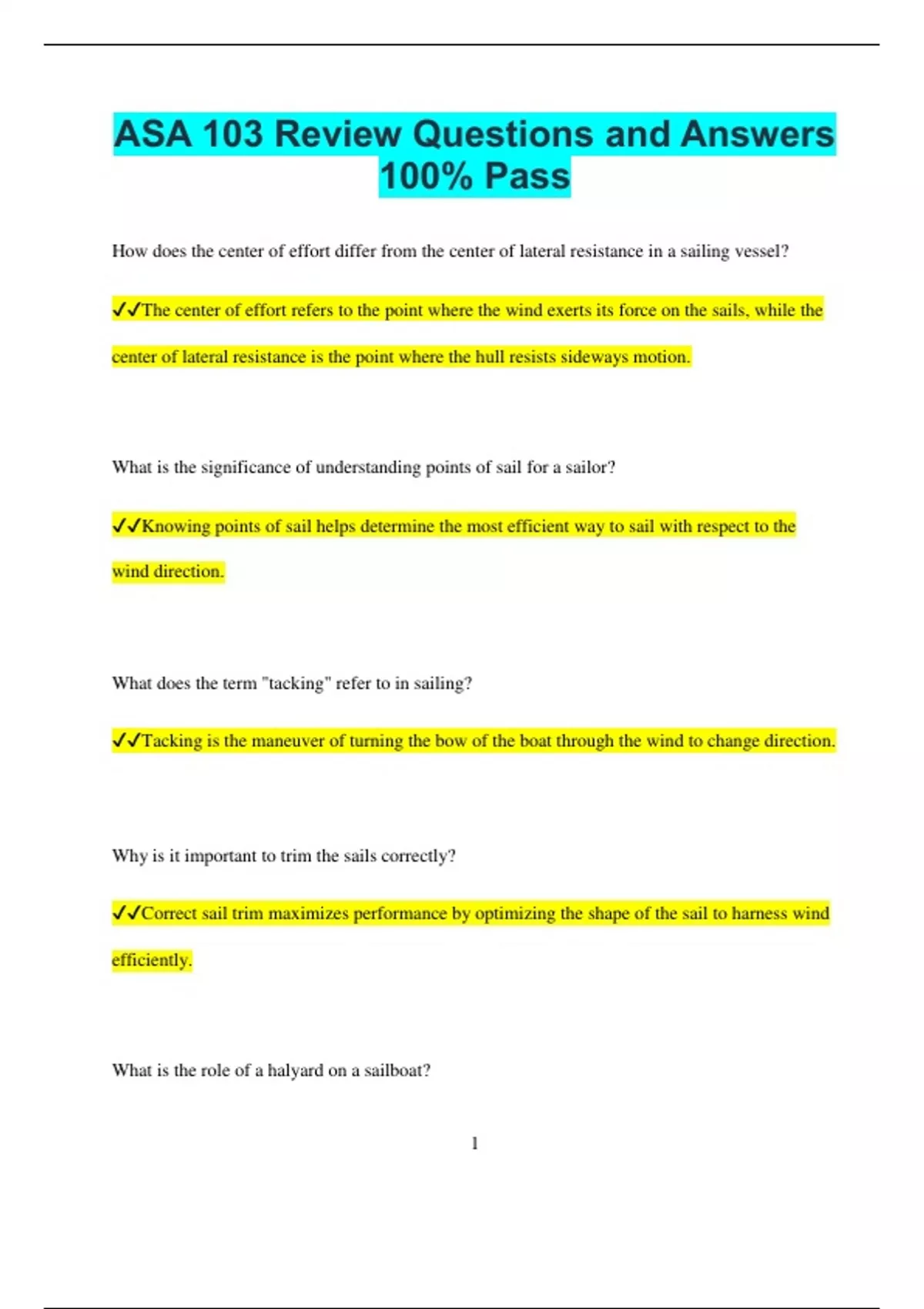 ASA 103 Review Questions and Answers 100% Pass - ASA 103 - Stuvia US