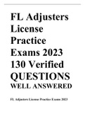 FL Adjusters License Practice Exams 2023 130 Verified QUESTIONS WELL ANSWERED